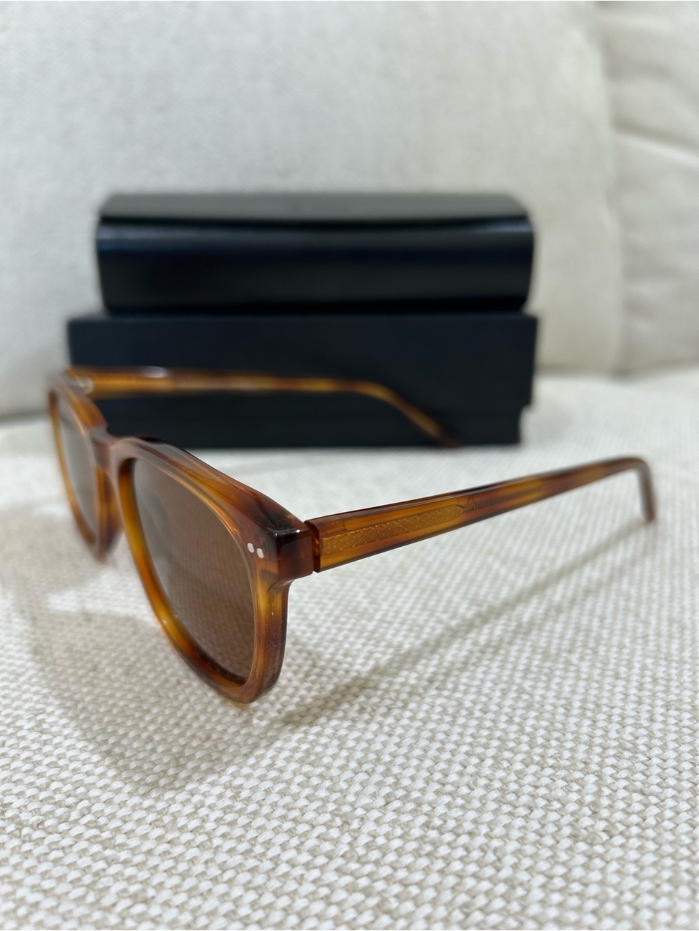 EUC QUINCE Athens Polarized Acetate Sunglasses Clear Brown Brown Lens Modern - Picture 6 of 10